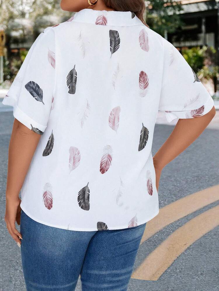 SHEIN LUNE Hơn In lông tay cánh Áo sơ mi - trắng - Xem 2