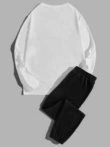 Manfinity VCAY Nam Đồ họa Khẩu hiệu Áo thun & Eo dây rút Quần thể thao - Đen và trắng - Xem 2