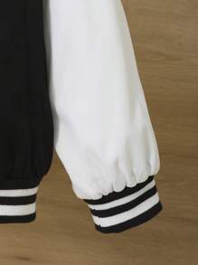 SHEIN Young Boys' Casual Loose-fit Hooded Jacket With Bear Graphic On Back And Striped Trim For Fall/winter - Black and White - View 5