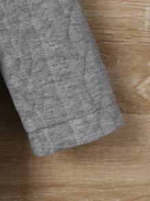 SHEIN Young Boy Casual Cute Street Style Loose Fit Grey Floral Print Hooded Jacket With Front Buttons & Drawstring Autumn And Winter