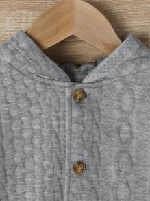 SHEIN Young Boy Casual Cute Street Style Loose Fit Grey Floral Print Hooded Jacket With Front Buttons & Drawstring Autumn And Winter