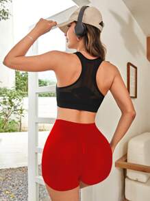 Gameset SHEIN Sport Quần short thể thao cạp rộng trơn cho năm mới của Trung Quốc Quần short thể thao nữ, quần short tập gym, quần short đi xe đạp - Đỏ - Xem 4