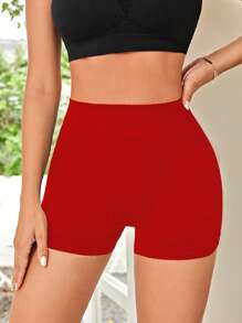 Gameset SHEIN Sport Quần short thể thao cạp rộng trơn cho năm mới của Trung Quốc Quần short thể thao nữ, quần short tập gym, quần short đi xe đạp - Đỏ - Xem 5