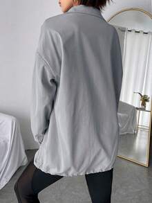 Easithlete 字母圖案撞色拉鏈開襟運動夾克 - 灰色 - 查看 2