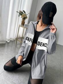 Easithlete 字母圖案撞色拉鏈開襟運動夾克 - 灰色 - 查看 3