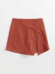 SHEIN Essnce 彈性腰帶前開衩裙 - 鏽棕色 - 查看 4