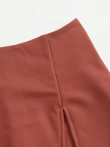 SHEIN Essnce 彈性腰帶前開衩裙 - 鏽棕色 - 查看 6