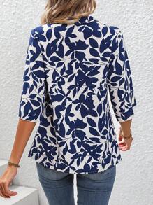 SHEIN LUNE In Toàn bộ Đường viền cổ có rãnh Tay áo cánh hoa Áo sơ mi - trắng - Xem 4