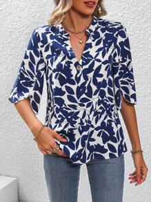 SHEIN LUNE In Toàn bộ Đường viền cổ có rãnh Tay áo cánh hoa Áo sơ mi - trắng - Xem 5