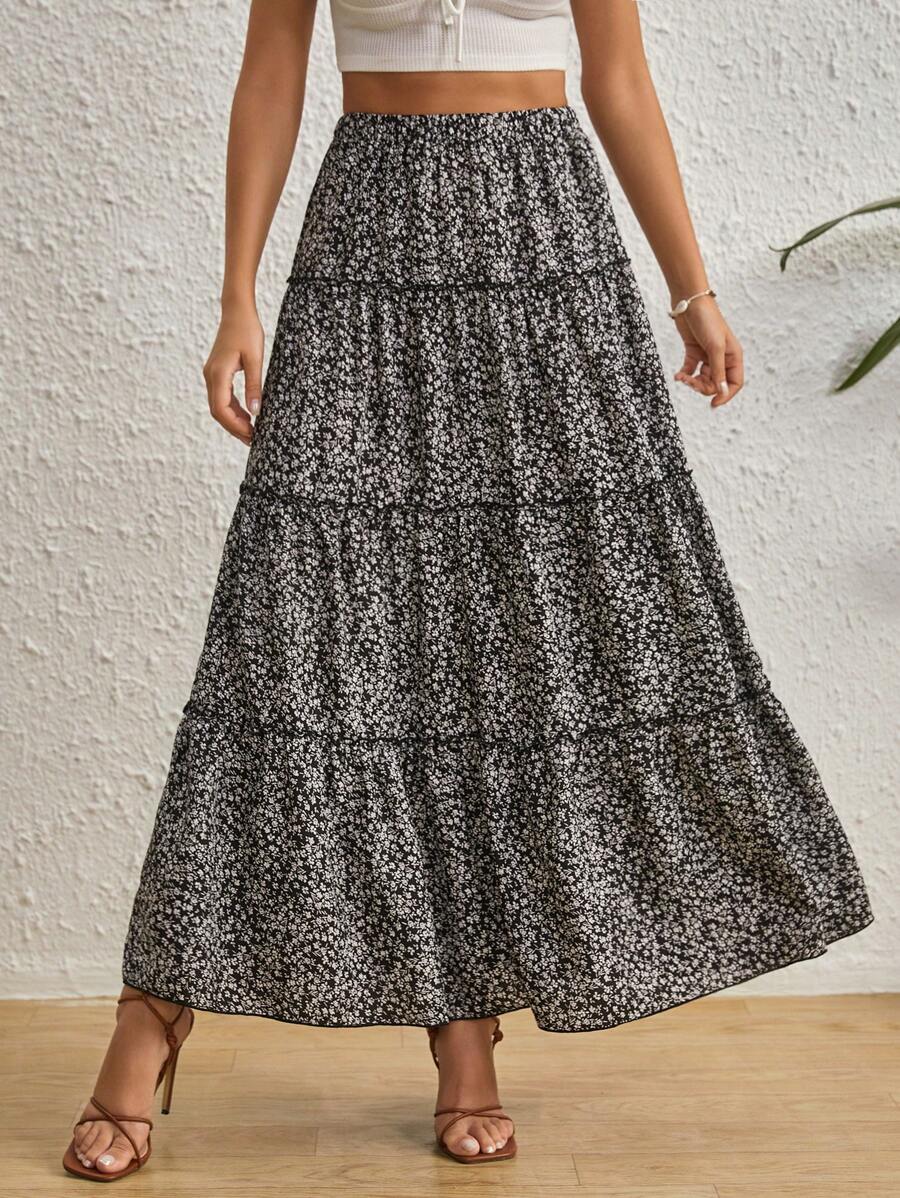 SHEIN VCAY 碎花荷葉邊半身裙