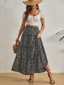 SHEIN VCAY 碎花荷葉邊半身裙