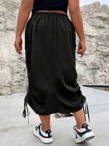 Flirla Plus Flap Pocket Drawstring Side Cargo Skirt