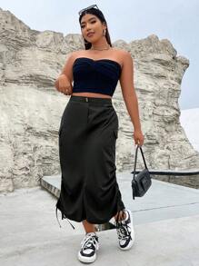 Flirla Plus Flap Pocket Drawstring Side Cargo Skirt