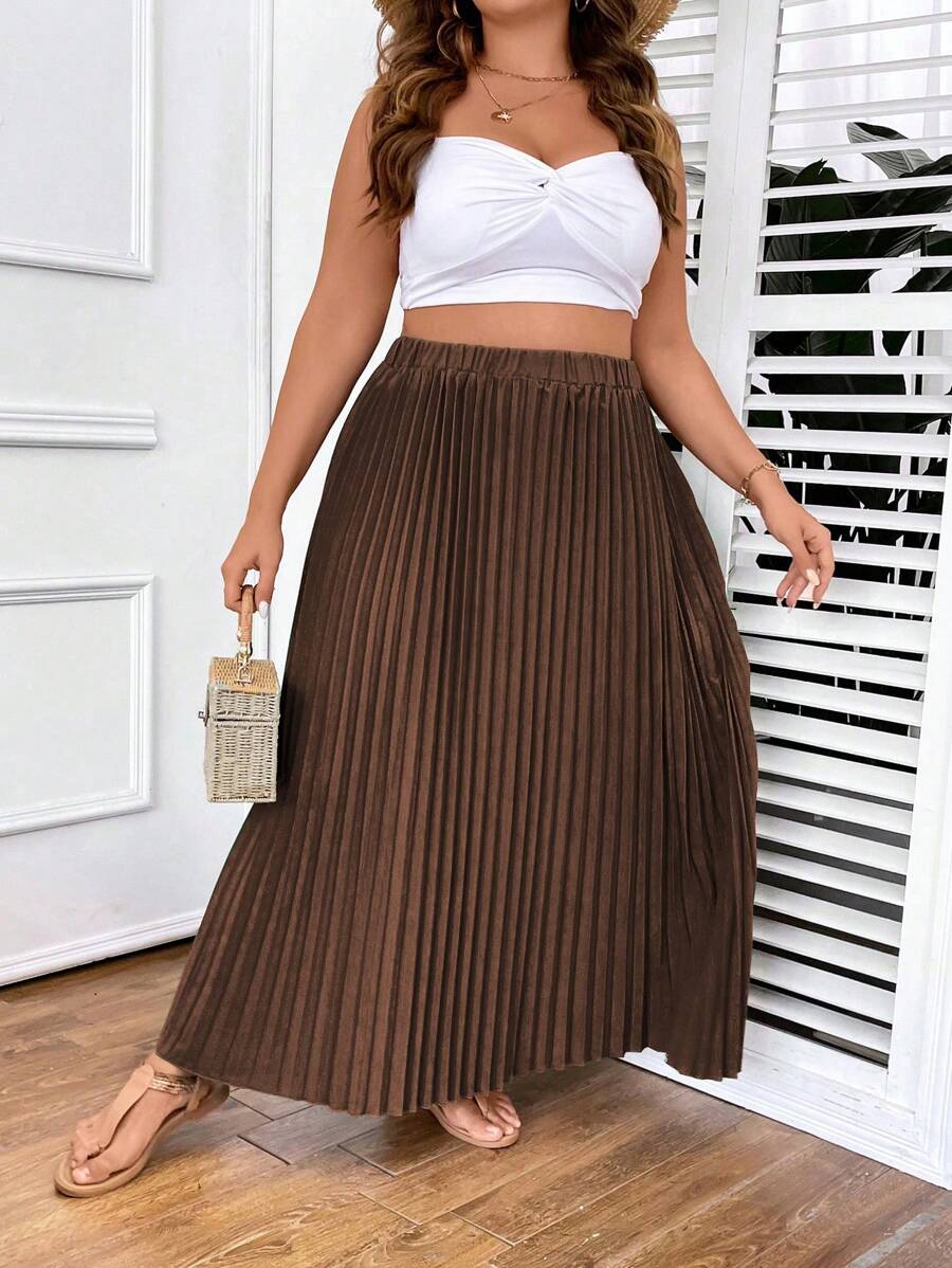 Celure Plus High Waist Pleated Skirt - Mocha Brown - View 1