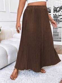 Celure Plus High Waist Pleated Skirt - Mocha Brown - View 4