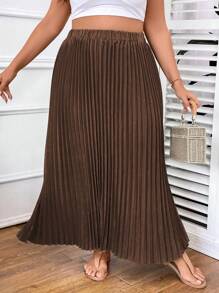 Celure Plus High Waist Pleated Skirt - Mocha Brown - View 5