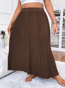 Celure Plus High Waist Pleated Skirt - Mocha Brown - View 7