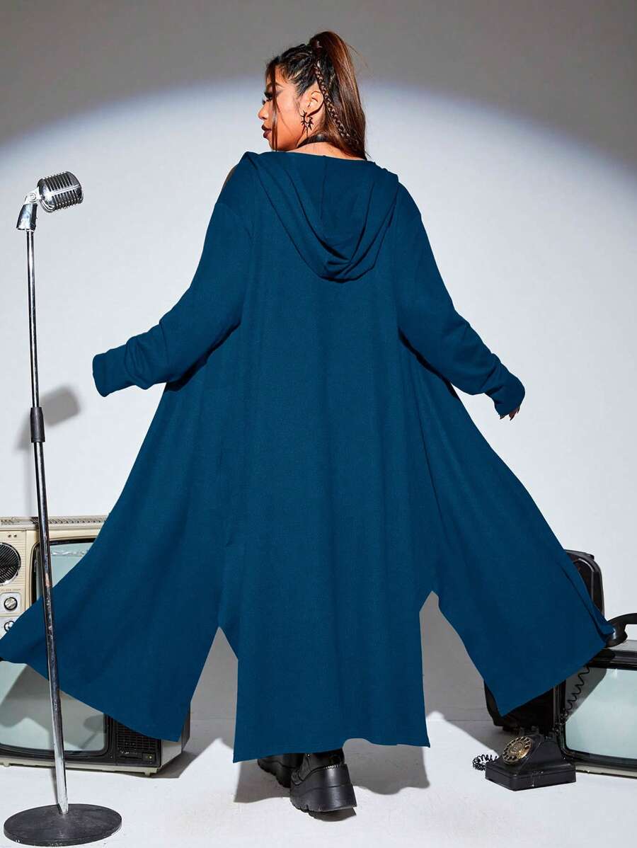 PUNK Talla grande Abrigo con capucha unicolor con parte delantera abierta - Verde Oscuro - Ver 1