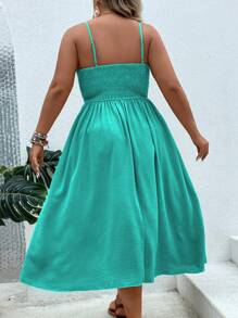 Breezaya Plus Knot Front Button Detail Cami Dress - Mint Green - View 2