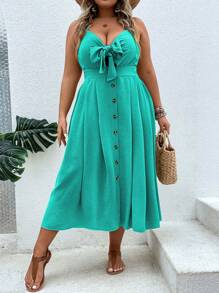 Breezaya Plus Knot Front Button Detail Cami Dress - Mint Green - View 3