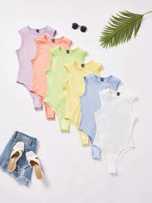 SHEIN BASICS Solid Round Neck Fitted Tank Bodysuit