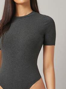 SHEIN BASICS Bộ đồ liền thân ôm sát cơ thể cho mùa hè - Màu xám đen - Xem 4