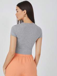 SHEIN BASICS Top corto de manga corta de color sólido - Gris - Ver 3
