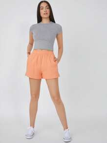 SHEIN BASICS Top corto de manga corta de color sólido - Gris - Ver 6