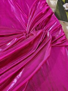 SHEIN 女大童不對稱領前扭結金屬質感連衣裙 - 玫紅色 - 查看 5