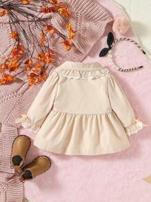 女嬰彼得潘領前蝴蝶結荷葉邊下擺外套 - 杏色 - 查看 2