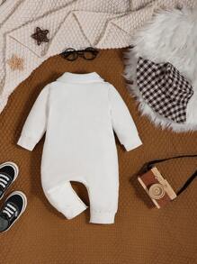 Baby Boy Plaid Print Bow Front 2 In 1 Jumpsuit & Hat - Multicolor - View 2