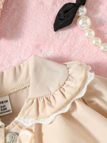 女嬰彼得潘領前蝴蝶結荷葉邊下擺外套 - 杏色 - 查看 3