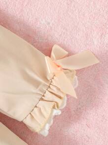 女嬰彼得潘領前蝴蝶結荷葉邊下擺外套 - 杏色 - 查看 5