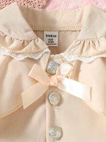 女嬰彼得潘領前蝴蝶結荷葉邊下擺外套 - 杏色 - 查看 6