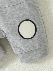 男嬰卡通圖案3D耳朵設計連帽前拉鍊連帽連身褲