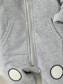 男嬰卡通圖案3D耳朵設計連帽前拉鍊連帽連身褲