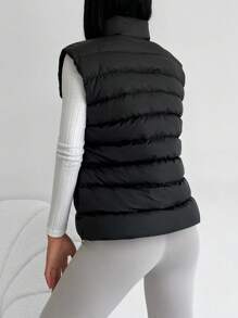 EURMUSE Zip Up Puffer Vest Coat - Black - View 2