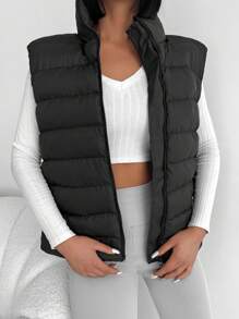EURMUSE Zip Up Puffer Vest Coat - Black - View 3