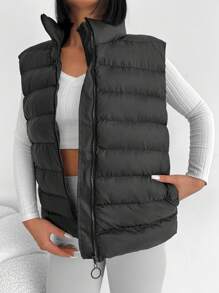 EURMUSE Zip Up Puffer Vest Coat - Black - View 4