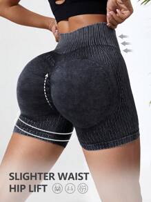 Yoga Trendy 寬腰帶運動短褲 - 黑色 - 查看 1