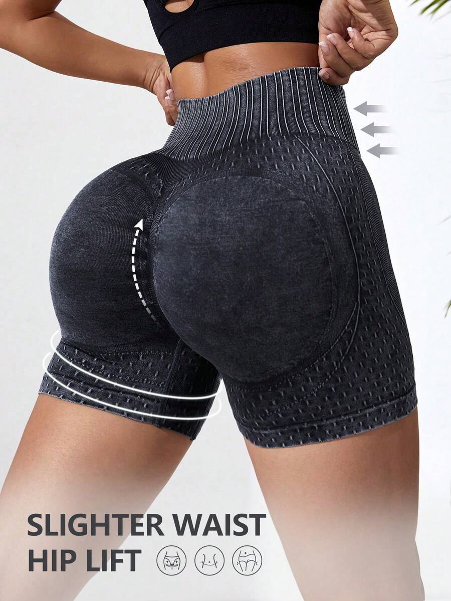 Yoga Trendy 寬腰帶運動短褲 - 黑色 - 查看 1