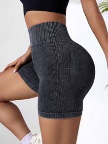 Yoga Trendy 寬腰帶運動短褲 - 黑色 - 查看 4