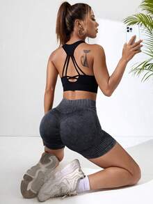 Yoga Trendy 寬腰帶運動短褲 - 黑色 - 查看 5