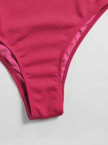 SHEIN Swim Summer Beach Two Tone Rib One Shoulder One Piece Swimsuit, Bathing Suit - Multicolor - View 3