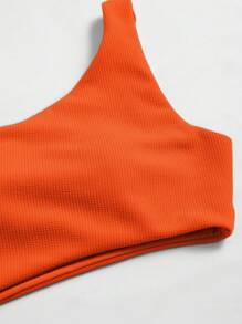 SHEIN Swim Summer Beach Two Tone Rib One Shoulder One Piece Swimsuit, Bathing Suit - Multicolor - View 4