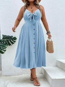 SHEIN Clasi Plus Knot Front Cami Dress - Baby Blue - View 4