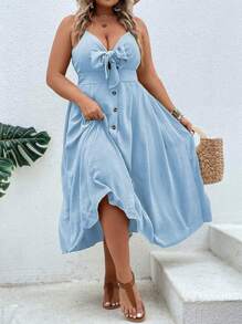 SHEIN Clasi Plus Knot Front Cami Dress - Baby Blue - View 5