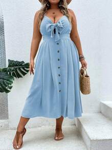 SHEIN Clasi Plus Knot Front Cami Dress - Baby Blue - View 7