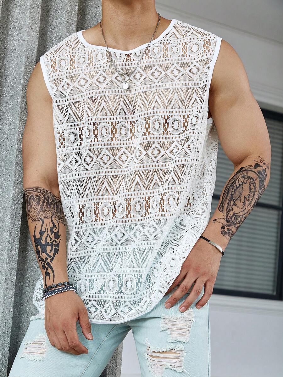Manfinity RSRT 男士大码鏤空背心上衣 - 白色 - 查看 1