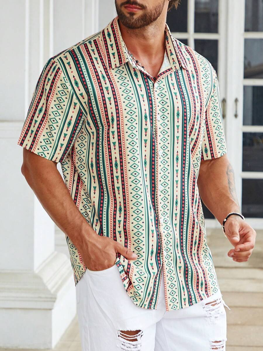 Manfinity RSRT Hombres Camisa con estampado geométrico sin camiseta - Multicolor - Ver 1